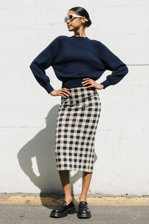 Gingham Petra Skirt in Navy