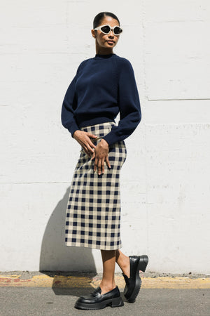 Gingham Petra Skirt in Navy