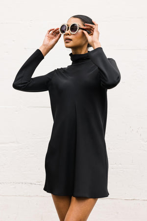 Mid Thigh Turtleneck Tunic in Black