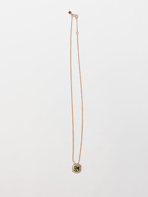 Pendant in 18K Pink Gold Black Enamel Set With Green Sapphire & Diamonds