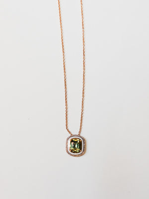 Pendant in 18K Pink Gold Black Enamel Set With Green Sapphire & Diamonds