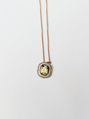 Pendant in 18K Pink Gold Black Enamel Set With Green Sapphire & Diamonds