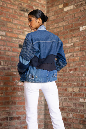 Mixed Blues Cropped GL1 Denim Jacket Shawl