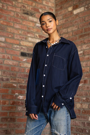 Blue Front Button Shirt with Extra Pocket