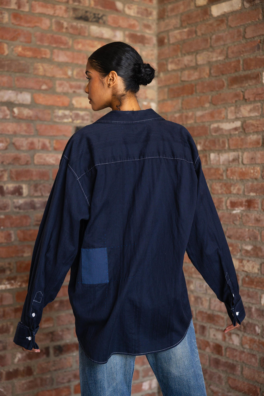 Blue Front Button Shirt with Extra Pocket