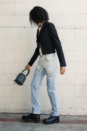 SS24 Bow-Embellished Crepe Blazer in Black