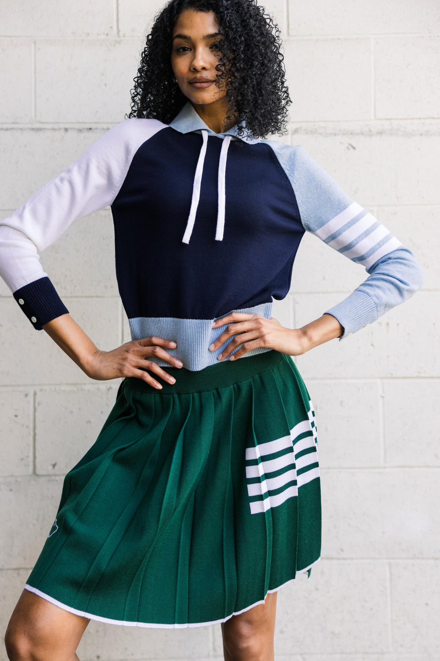 Pleated Mini Skirt In Dark Green