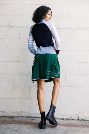 Pleated Mini Skirt In Dark Green