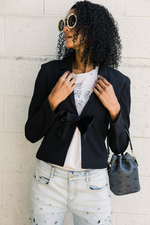 SS24 Bow-Embellished Crepe Blazer in Black