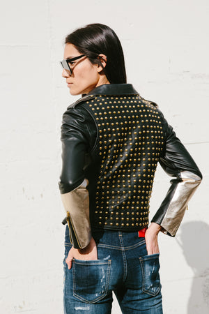 Black And Champagne Leather Jacket
