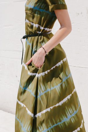 Kiera Dress in Kalmata Olive w/ Stripes