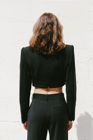 Embroidered Butterfly Cropped Blazer In Black