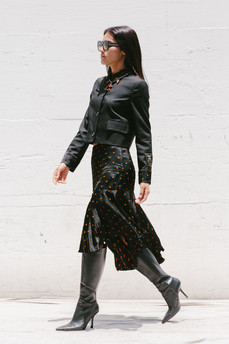 Asymmetric Patterned Midi Skirt in Black