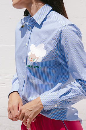 Mira Mikati x Javier Calleja Classic Shirt With Embroidery In White/Blue
