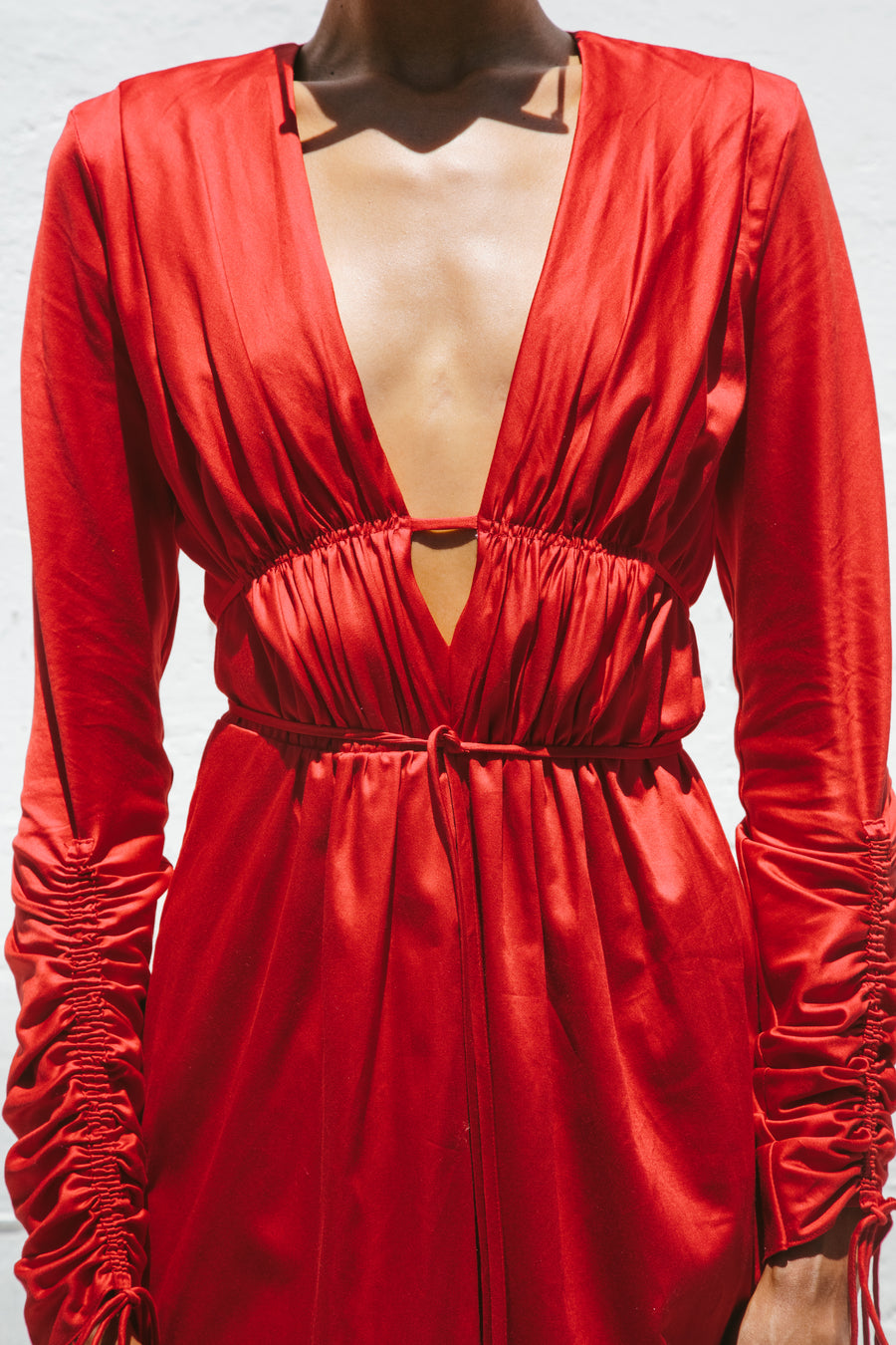 V-Neck Draped Dress in Red