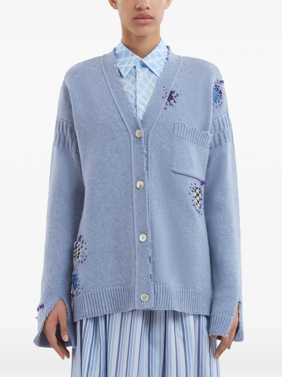 Marni Distressed Wool Cardigan 'Smoke Blue'