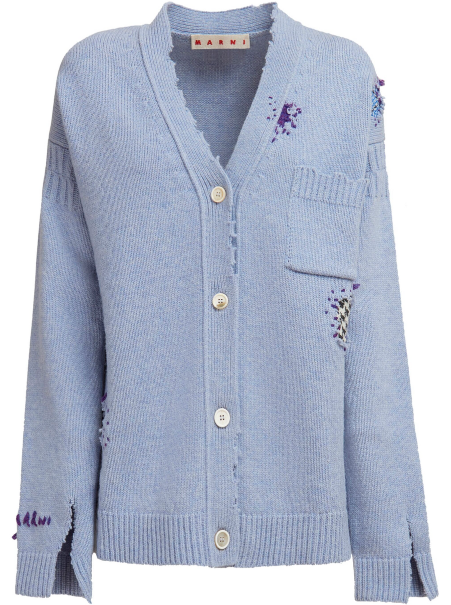 Marni Distressed Wool Cardigan 'Smoke Blue'