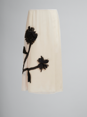 White chiffon skirt with flower appliqués