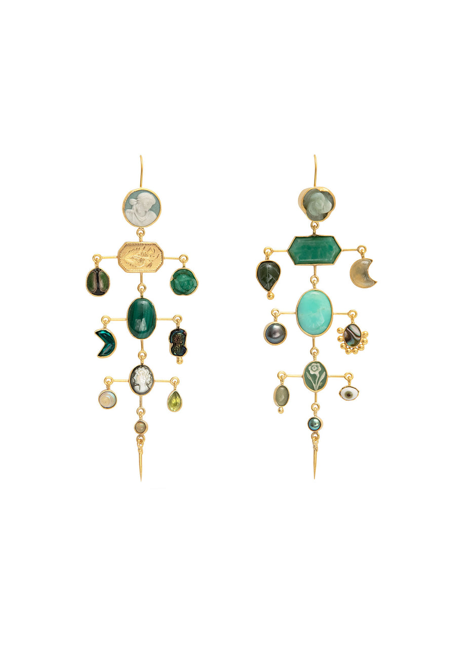 Multilayer Balance Victorian Drop Earrings in Jade