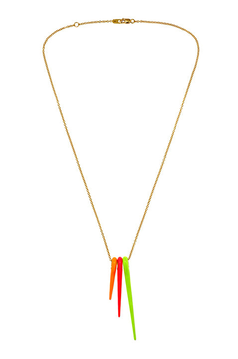 18k Lola Neon Pink Yellow Orange Needle Trio Necklace