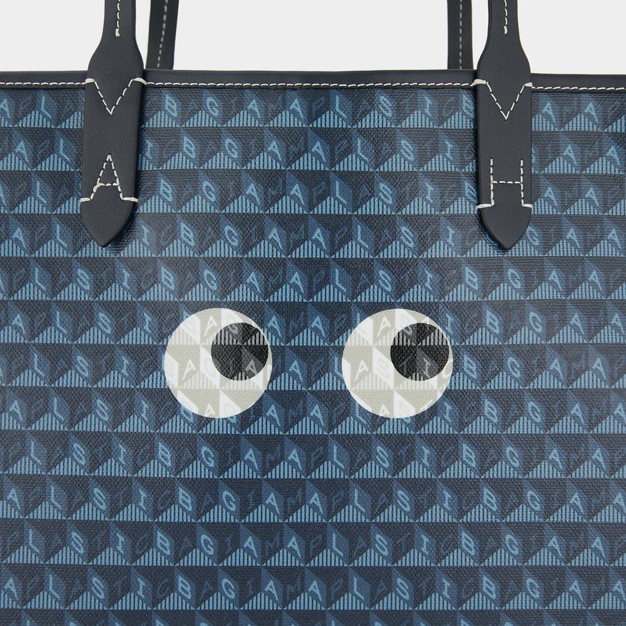 I am a Plastic Bag Tote Eyes in Recycled Canvas with Smooth Eco Leather Large