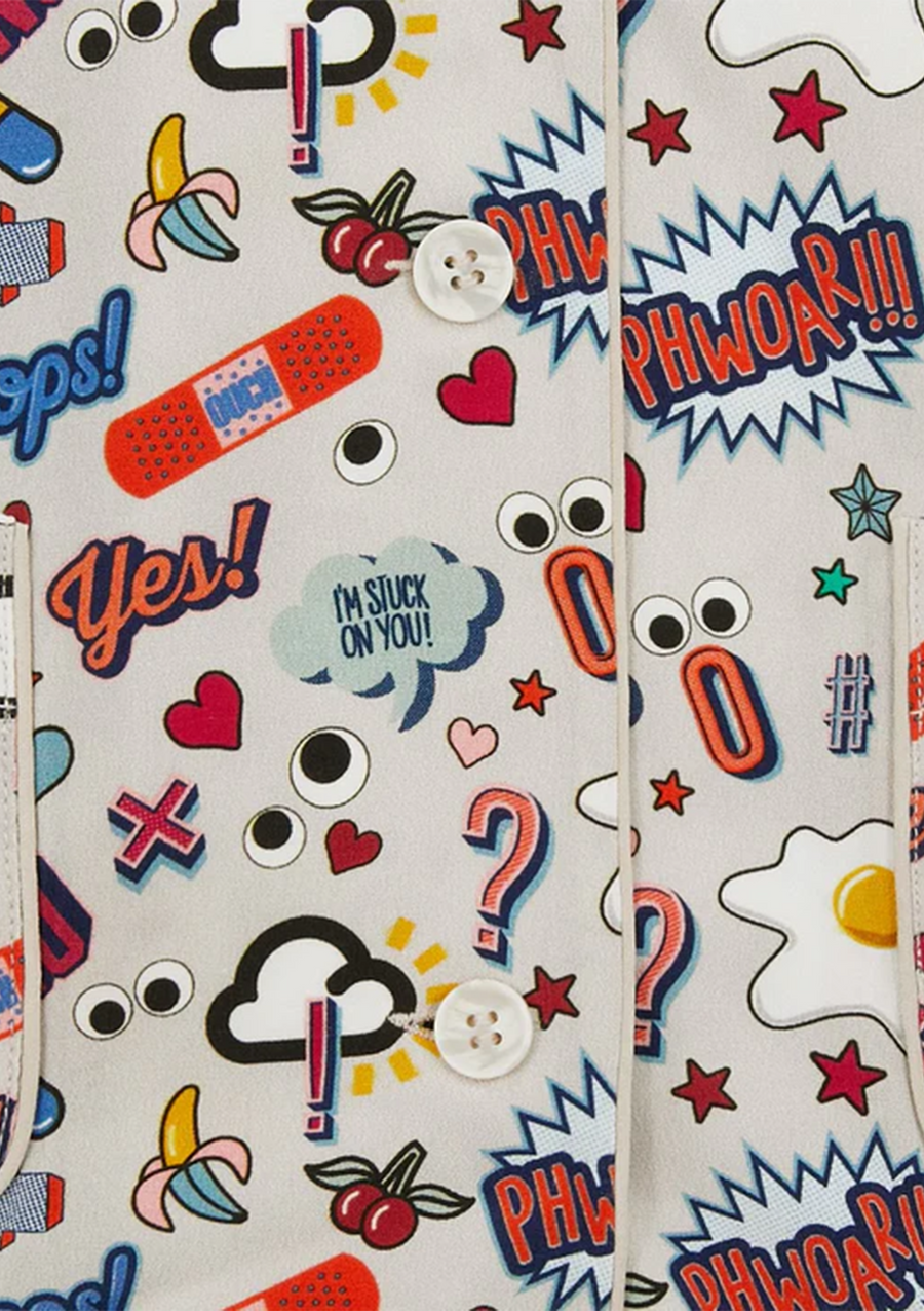 Pyjamas All Over Stickers inChalk Silk Crepe