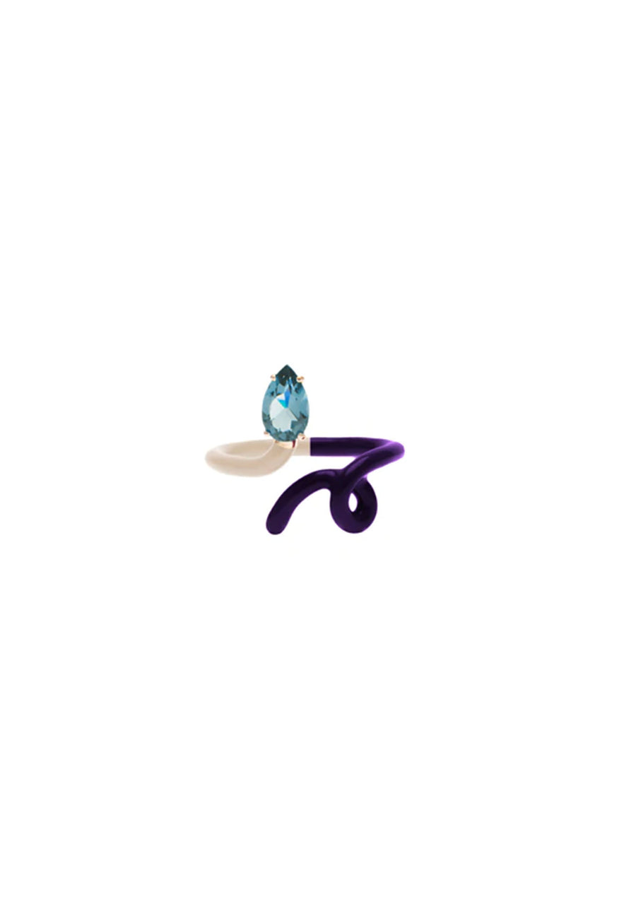 B Vine Ring with Drop Cut in Topaz and Deep Purple