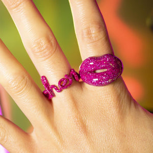 Hotlips Ring in Glitter Pink