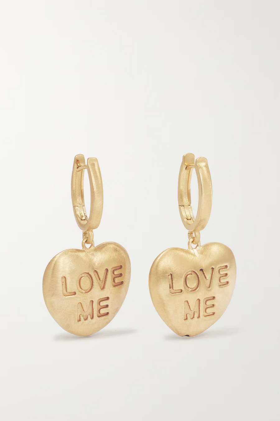 14k Yellow Gold and Enamel Love Me Charm Earrings