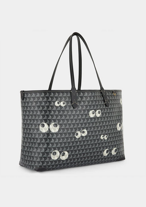 I am a Plastic Bag Tote Multi Eyes in Black Recycled Canvas
