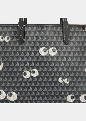 I am a Plastic Bag Tote Multi Eyes in Black Recycled Canvas