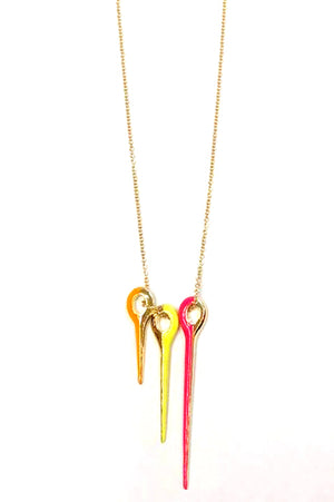 18k Lola Neon Pink Yellow Orange Needle Trio Necklace