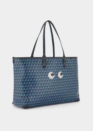 I am a Plastic Bag Tote Eyes in Recycled Canvas with Smooth Eco Leather Large
