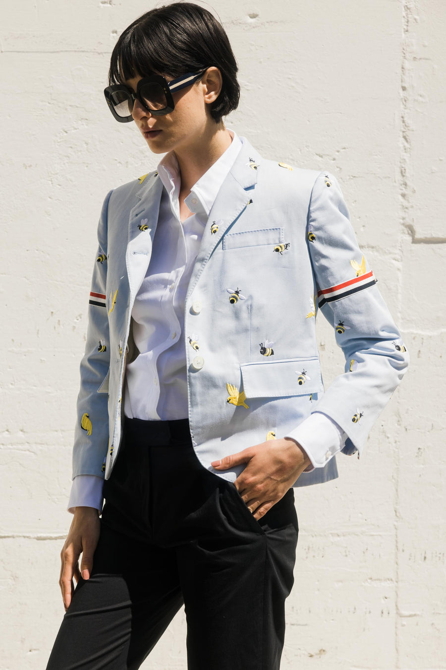 SPORT COAT W/ SATIN STITCH BIRDS AND BEES