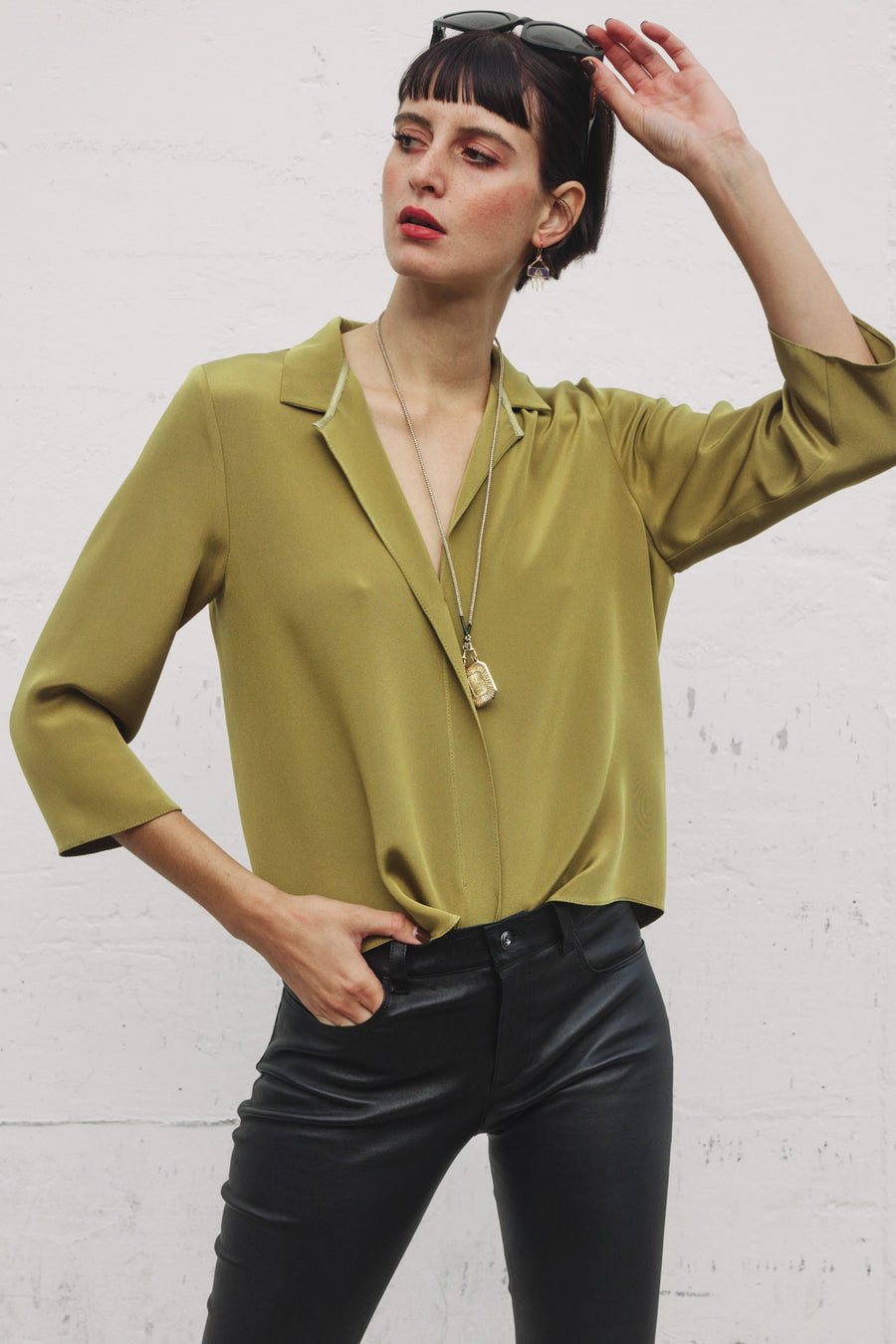 Square Front Ethnic Top in Pickle