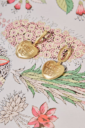 14k Yellow Gold and Enamel Love Me Charm Earrings