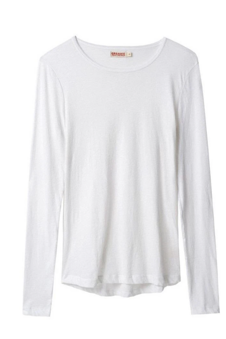 Long Sleeve Shirttail Cotton T-Shirt White