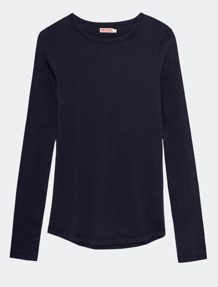 Long Sleeve Shirttail Cotton T-Shirt Navy