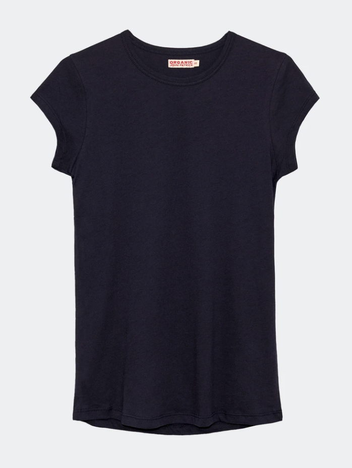 Short Sleeve Shirttail Cotton T-Shirt Navy