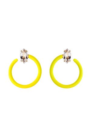 Yellow Enamel Small Tendril Circle Earrings