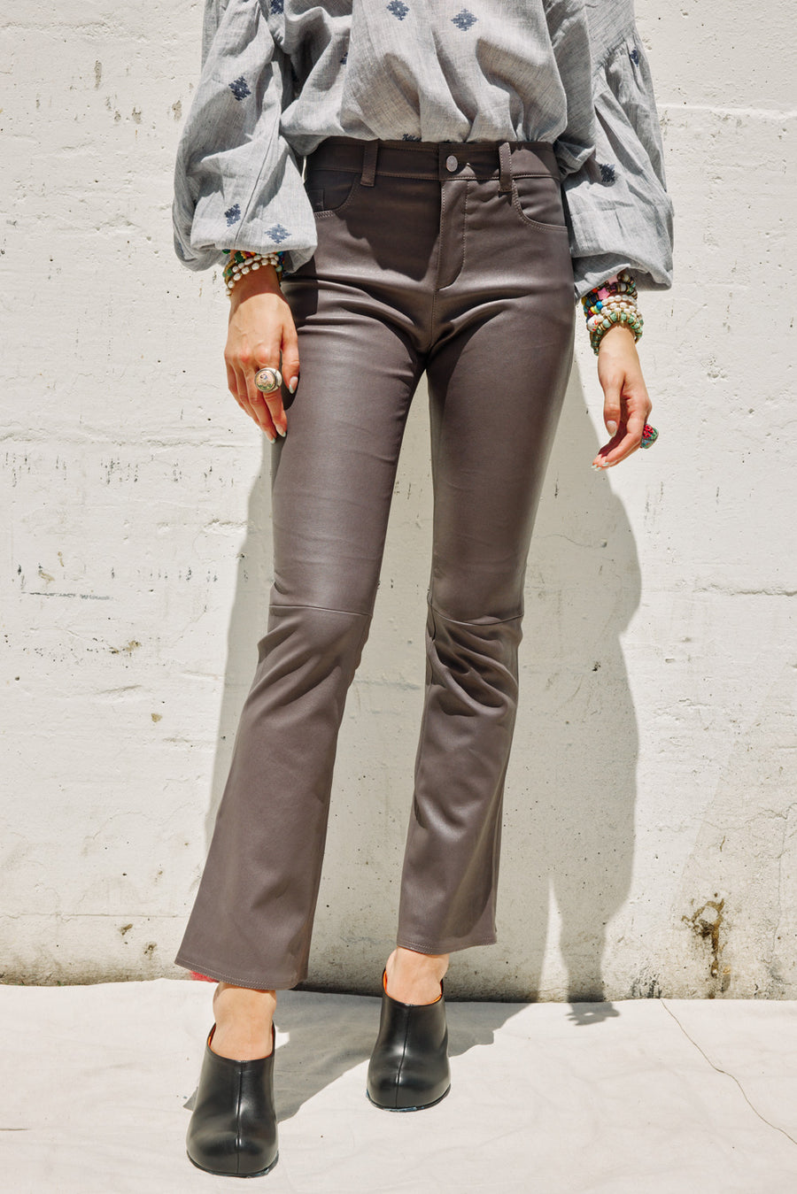 Jeans Cropped in Leather Baloo Dark Brown/Grey