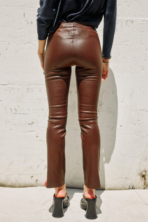 Stretch Leather Cropped Pull On in Moka-Choco Brown
