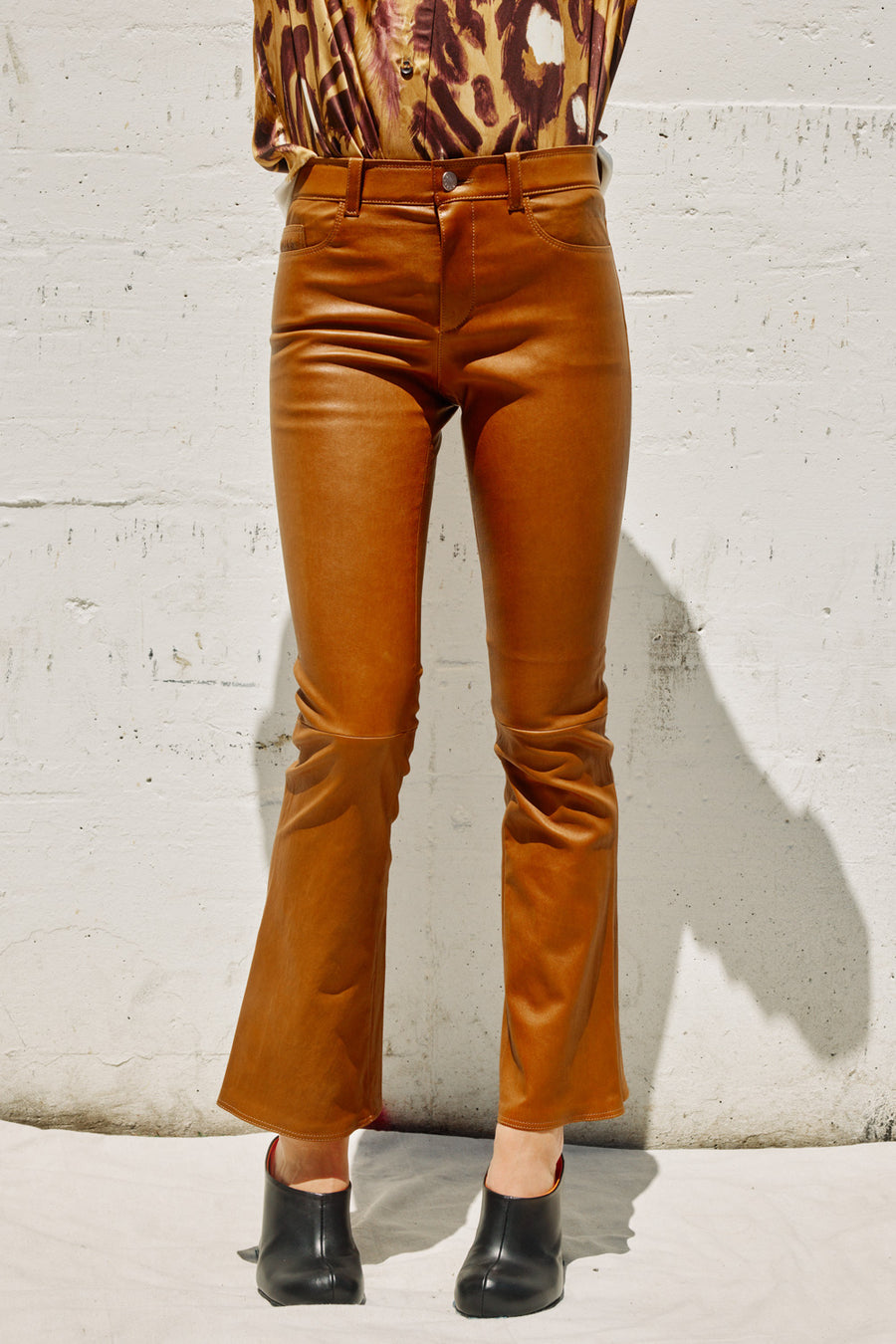 Jeans Cropped in Leather Blond Caramel