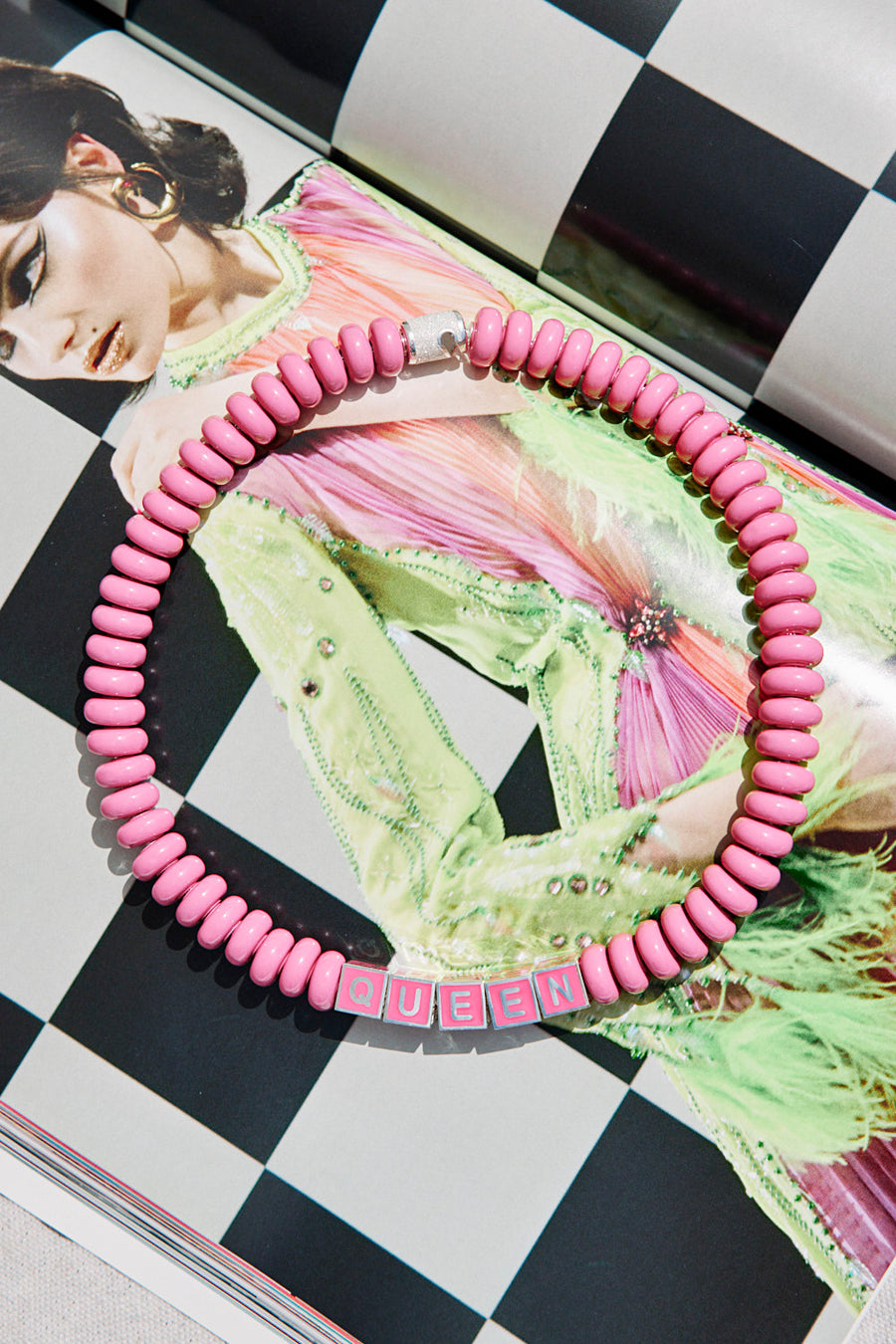 Pink Enamel Donut Queen Necklace