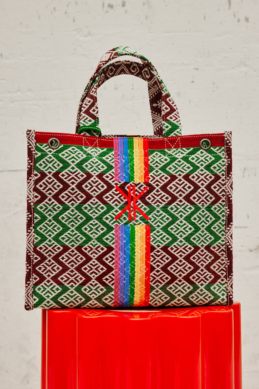 Bag Pasar Large Rainbow Embroidery - Red