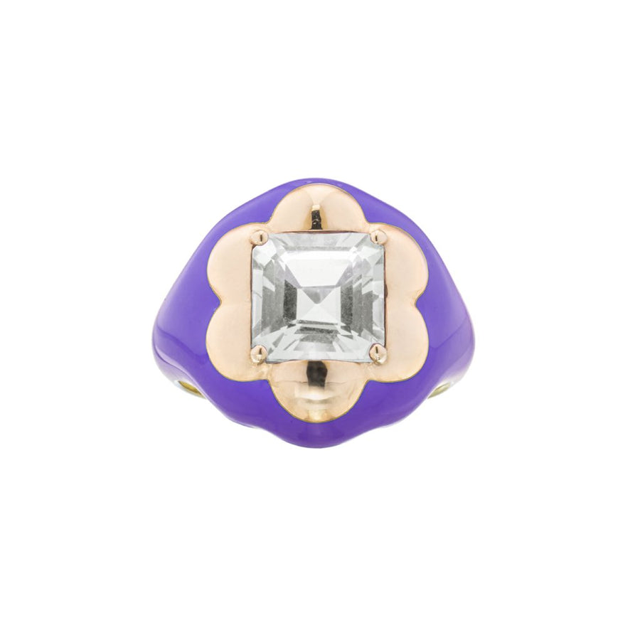 Floral Disco Signet Ring in Purple